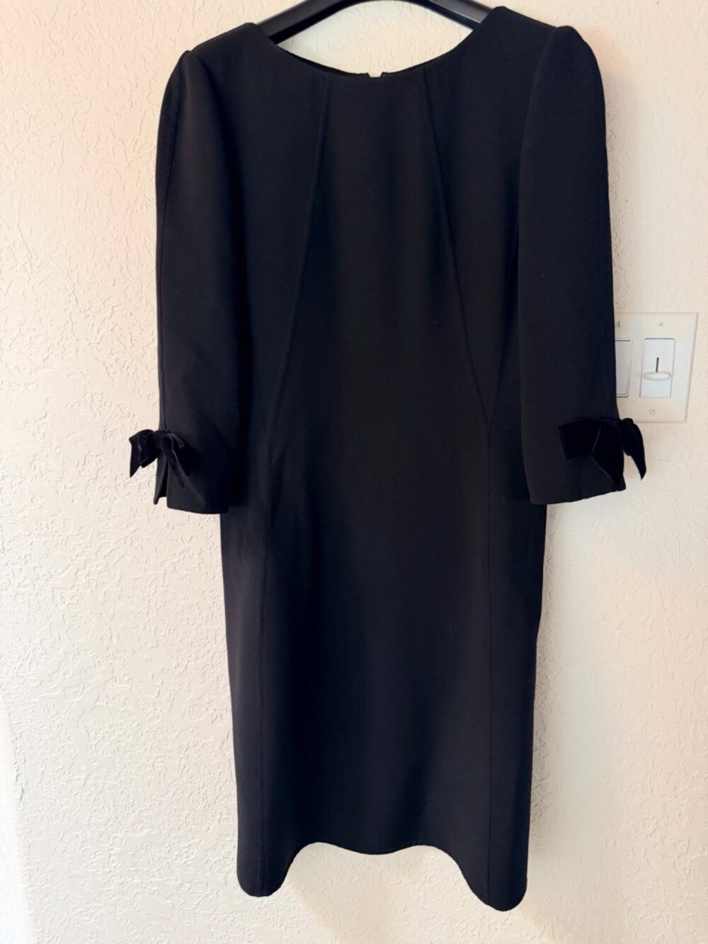 Vintage Oscar de la Renta Black Wool Dress Velvet Bows Italy Sz 14